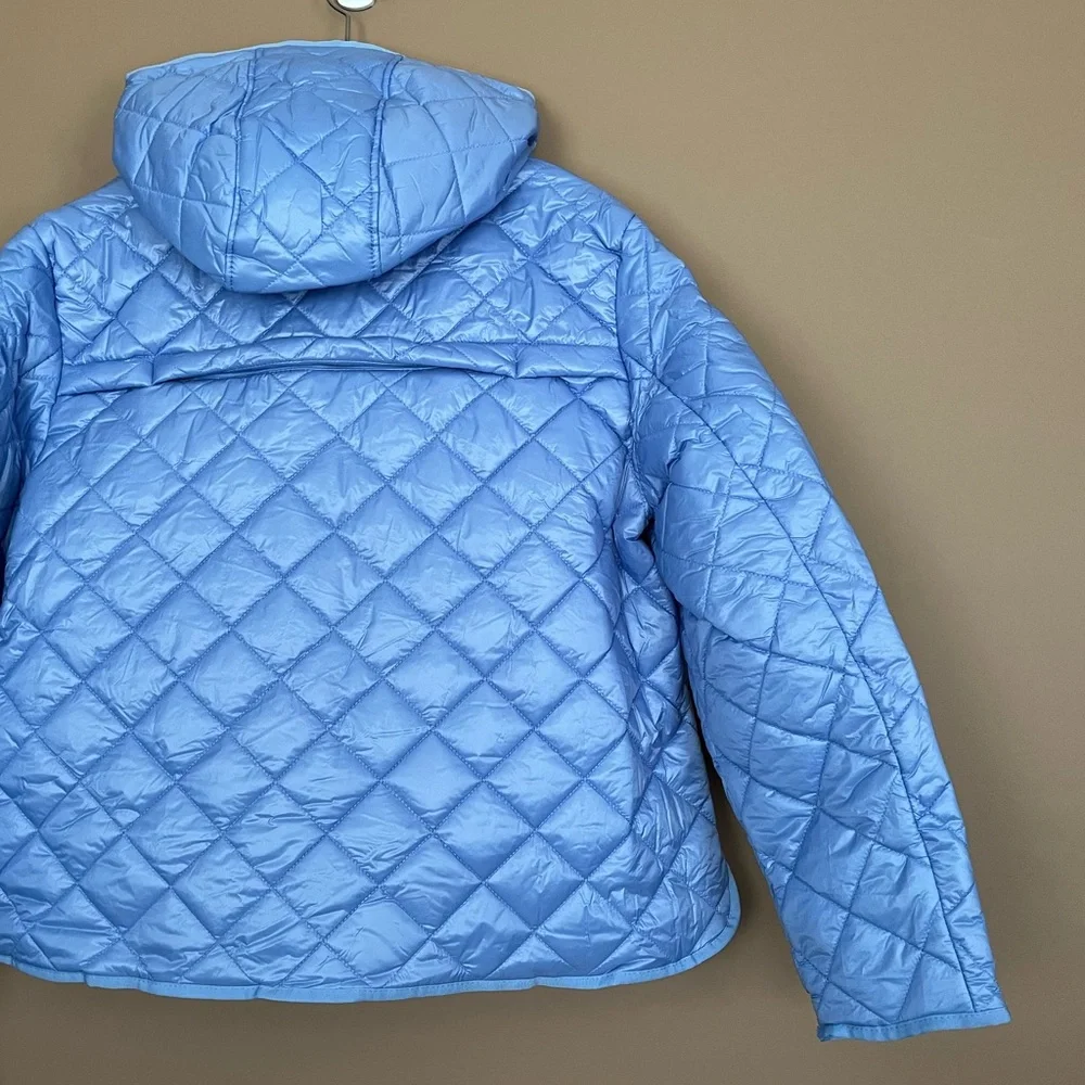 {Kate Spade} Hooded Quilted Packable Jacket in Cosmic Zen Blue - Womens XL - NWT